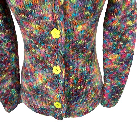 Handmade Knit Cardigan Sweater Small Flower Buttons GrandmaCore Granny Whimsical - Picture 5 of 9